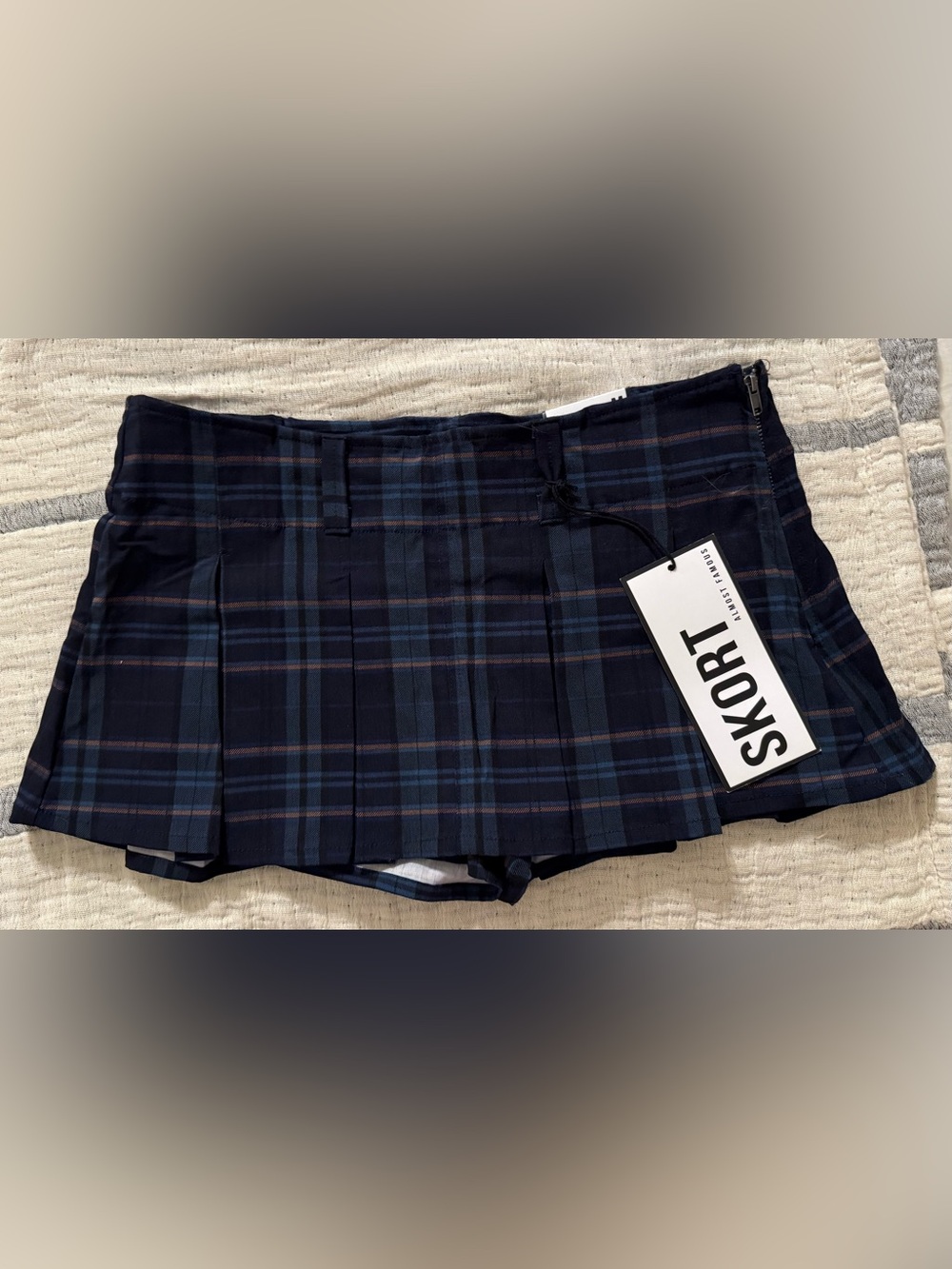 Almost Famous Navy and Blue Plaid Pleated Skort